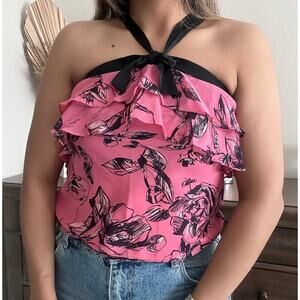 Bcbgmaxazria‎ Women's Pink 100% Silk Coquette Bow Halter Dainty Top Size XS
